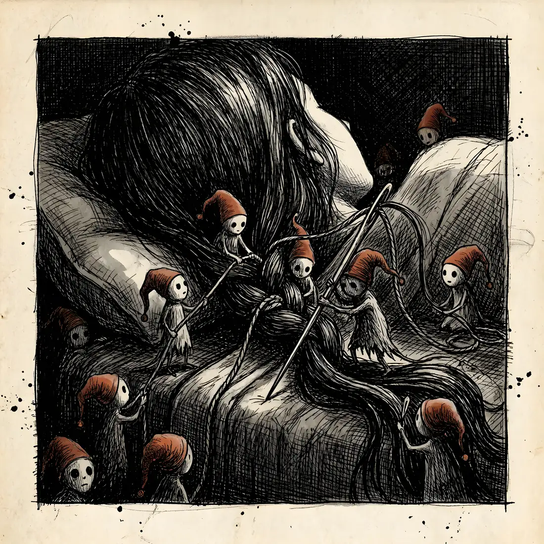 Murkmares at work knotting a sleeper’s hair